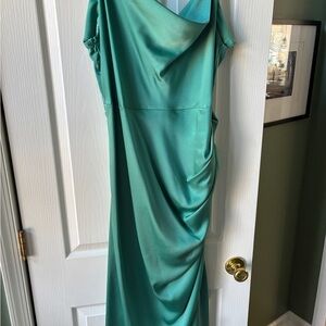 Chic Teal Draped Wedding Dress
